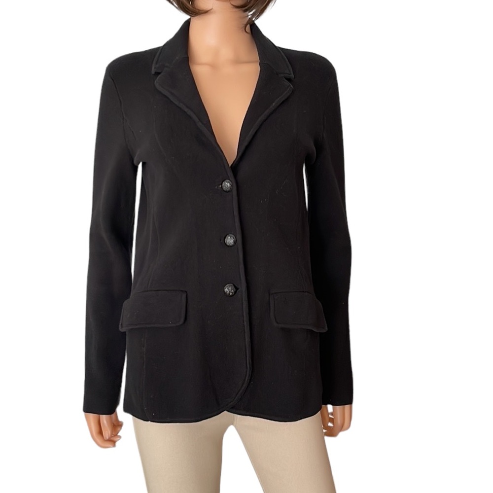 Lauren Ralph Lauren black knit blazer crest buttons